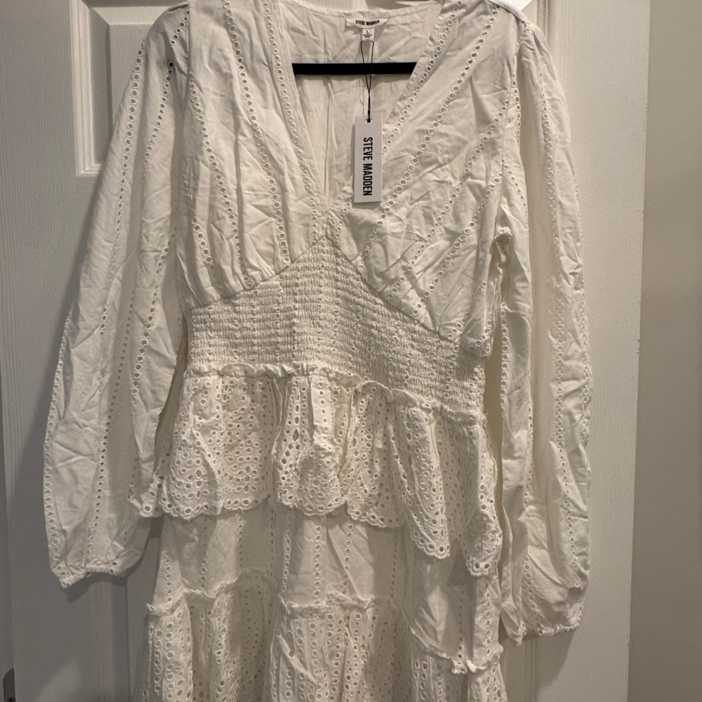 Steve Madden Long Sleeve White Eyelet Dress